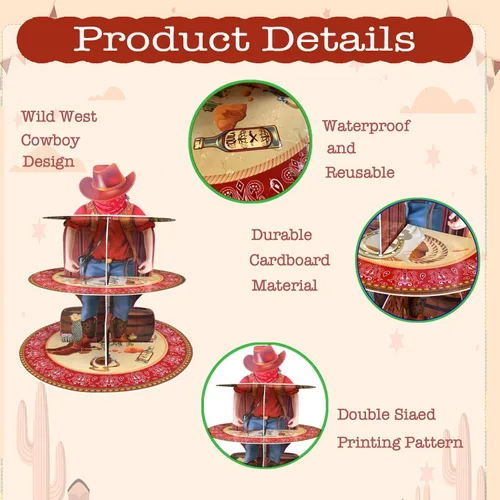 Miniatura 4 de Soporte para cupcakes de vaquero occidental, decoración de fiesta, temática occidental, soporte para cupcakes de cumpleaños, soporte de postre