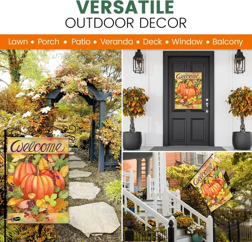 Miniatura 3 de Bandera de jardín de otoño, calabazas y hojas, de 12 x 18 pulgadas, perfecta para el parche de calabazas. Colores de otoño de doble cara