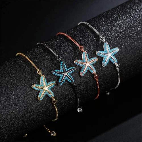 Miniatura 5 de NEWBUY Pulsera de moda con diseño de estrella de mar de mar para mujer, niña, color turquesa