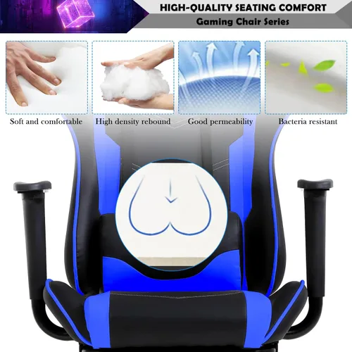 Miniatura 6 de Reposacabezas de soporte lumbar para computadora de PC, respaldo alto, para oficina, videojuegos, silla giratoria para niños o adultos, azul