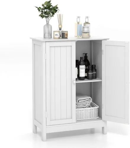 Miniatura 10 de COSTWAY Armario de almacenamiento de baño, organizadores de baño independientes y almacenamiento con puertas y estante ajustable, gabinete de piso