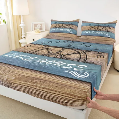 Miniatura 16 de Lake House - Sábana bajera ajustable tamaño individual, sábanas de anclaje náutico para niños, adolescentes, adultos, dormitorio, juego de ropa