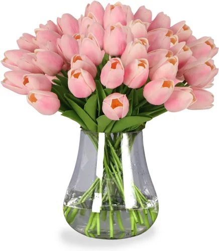 Miniatura 14 de 30 tulipanes reales al tacto, flores de poliuretano, tulipanes artificiales para arreglos de boda, fiesta, Pascua, primavera, hogar, comedor, Rosa