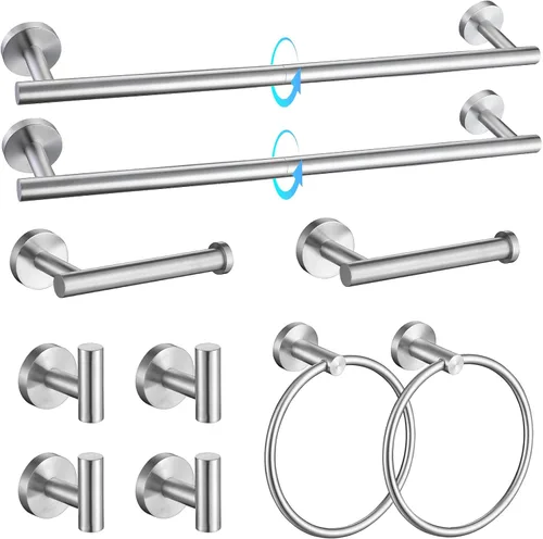 TQKAG Juego de Accesorios de Ferretería de Baño de Níquel Cepillado - Juego de 10 Piezas Premium de Acero Inoxidable SUS304 con Barras Portatollas