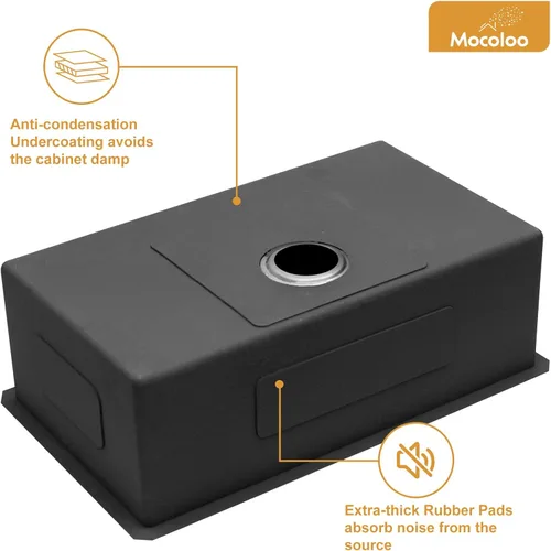 Miniatura 6 de Mocoloo Fregadero de Cocina Empotrado 33 – Fregadero de Cocina Empotrado de 33 x 19 Pulgadas de Acero Inoxidable Calibre 16 de Un Solo Tazón Bajo