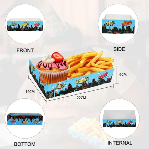 Miniatura 3 de 30 piezas de suministros de fiesta de superhéroes – 4 bandejas de aperitivos de esquina, decoraciones, recuerdos de cumpleaños, soporte desechable