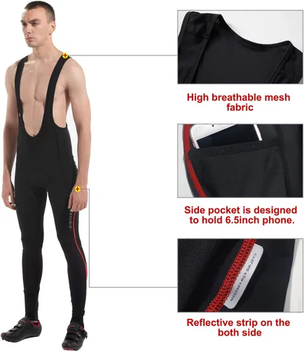 Miniatura 4 de Santic Mallas con pechera de ciclismo para hombre, pantalones largos acolchados con bolsillo