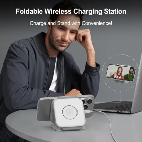Miniatura 6 de Estación de carga inalámbrica 3 en 1, cargador inalámbrico magnético plegable para dispositivos Apple, almohadilla de carga de viaje para iPhone 17