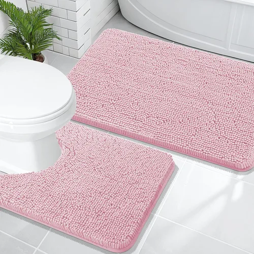 Miniatura 176 de OLANLY Juego de alfombras de baño de 2 piezas, alfombras de baño de chenilla suave y absorbente y alfombra de contorno en forma de U para inodoro