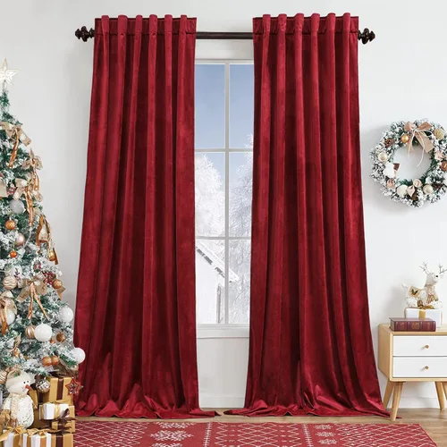 Benedeco Cortinas de terciopelo rojo para ventana de dormitorio con pestaña trasera, cortinas pesadas de lujo vintage súper suaves, cortinas pesadas