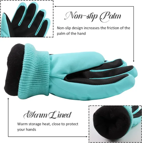 Miniatura 4 de JANGANNSA Guantes de esquí de invierno para niños y niñas, guantes de nieve para clima frío, guantes de esquí y snowboard impermeables con forro