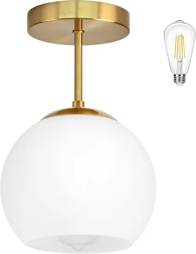 Miniatura 20 de Lámpara de techo semiempotrada con globo dorado, moderna de mediados de siglo, lámpara de techo con globo para pasillo, sala de estar, cocina, Latón