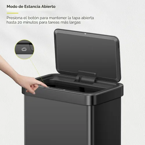 Miniatura 8 de EKO Nova - Papelera con sensor, 21 galones/80 litros, acero inoxidable, rectangular, sin contacto, con sensor de movimiento, negro mate