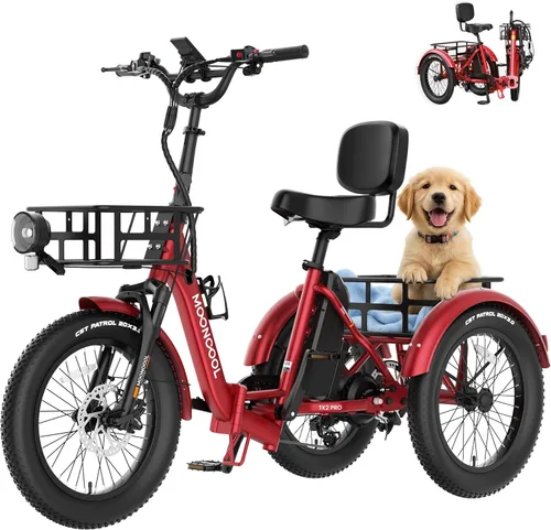 Miniatura 17 de MOONCOOL Triciclo eléctrico plegable para adultos, E-Trike de aluminio de 20 pulgadas con función de marcha atrás y opciones de largo alcance, Plata