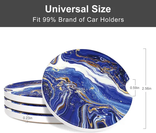 Miniatura 2 de Portavasos para automóvil, posavasos para portavasos de automóvil, paquete de 4 unidades, insertos antideslizantes universales de cerámica Río Azul