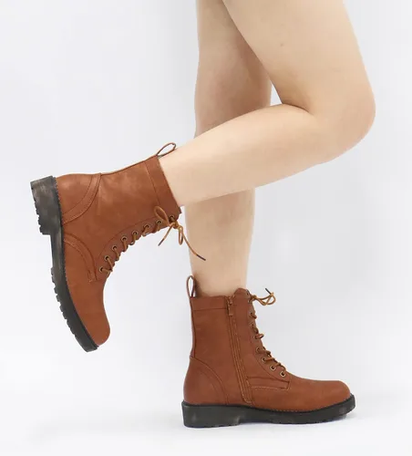 Miniatura 5 de Vepose Botines de combate 25 para mujer con cordones y cremallera interior de media pantorrilla para mujer