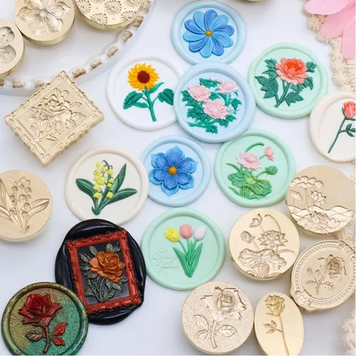 Miniatura 3 de Sello de cera – Sello de cera de sellado de semillas de loto, sello floral y vegetal, cabeza de sello de flor de loto ovalada para tarjetas, sobres