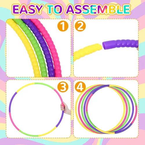 Miniatura 5 de Libima 16 piezas de aro de color de juguete para niños, aros de plástico de colores ligeros desmontables ajustables para juegos de fiesta, baile