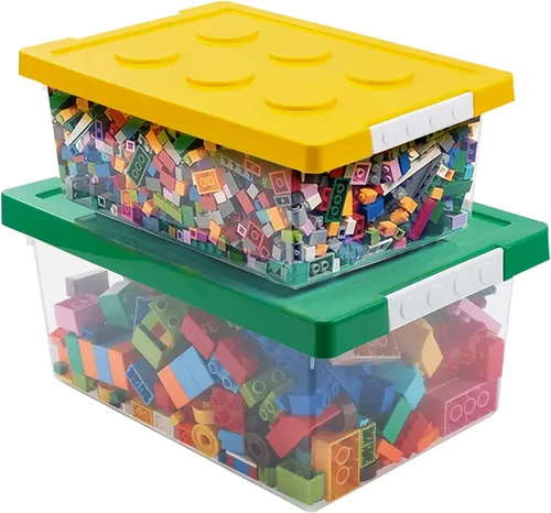 Miniatura 9 de Contenedores de almacenamiento de plástico con tapas, caja organizadora apilable de juguetes, juego de 2, cofres de juguetes con placa base y tapa