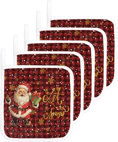 Miniatura 16 de Soportes para ollas de Navidad de Papá Noel para cocina, resistentes al calor, paquete de 2 almohadillas rojas de Navidad, almohadillas multiusos