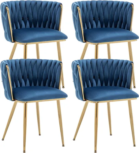Miniatura 14 de Juego de 2 sillas de comedor de terciopelo Kiztir, sillas tapizadas de comedor con patas de metal dorado, lujosas sillas de comedor acolchadas