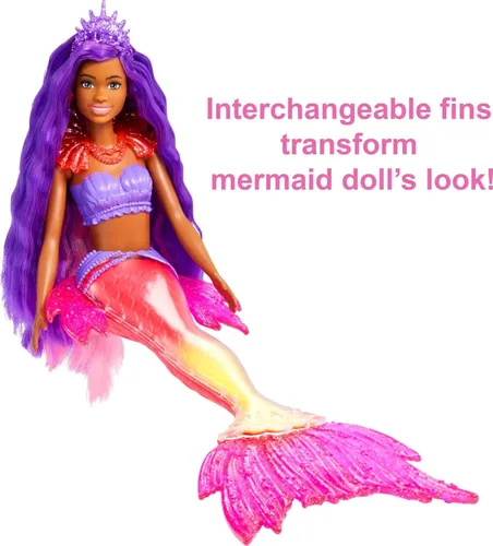 Miniatura 5 de Set de muñeca sirena Barbie Mermaid Power, muñeca de moda Barbie "Brooklyn" con mascota Phoenix y accesorios, juguete de sirena con aletas