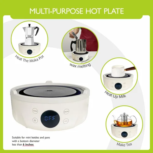 Miniatura 9 de Mini placa eléctrica pequeña – 600 W, 9 niveles de calor, mini placa eléctrica eléctrica, tamaño perfecto para olla Moka, hacer té y más, adecuado