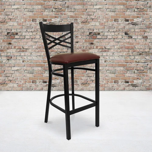 Miniatura 10 de Flash Furniture HERCULES Series Black ''X'' Back Metal Restaurant Barstool - Asiento de vinilo negro Asiento de vinilo negro/marco de metal negro