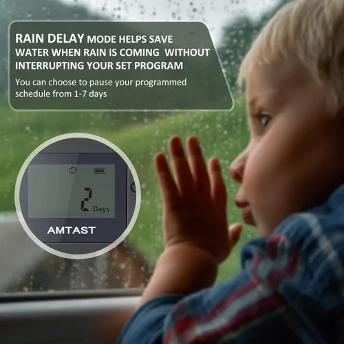 Miniatura 5 de Temporizador de riego programable para manguera de jardín con retardo de lluvia, función de riego por goteo manual/automático, sistema de riego