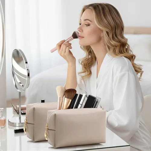 Miniatura 4 de Sanwuta 9 bolsas de maquillaje a granel de poliuretano con doble cremallera, bolsa de cosméticos, artículos de tocador de maquillaje, bolsa pequeña