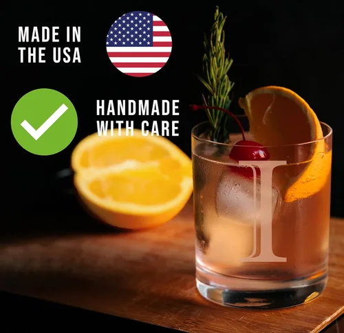 Miniatura 5 de Vaso de Whiskey Rocks con Monograma Grabado de 11 onzas (Letra I), Regalos de Bourbon Personalizados A-Z para Hombres, Día del Padre, Vaso de Claro