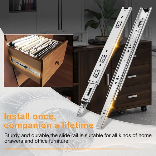 Miniatura 3 de YENUO Rieles Deslizantes de Extensión Completa de Montaje Lateral de 10 12 14 16 18 20 22 24 Pulgadas con Rodamientos de Bolas para Cómoda Gabinete