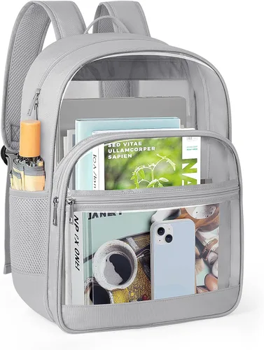 Miniatura 10 de KIMNERPU Mochila Transparente, Mochila de Libros Transparente de Servicio Pesado para la Escuela, Negro, Mediana, Moderno