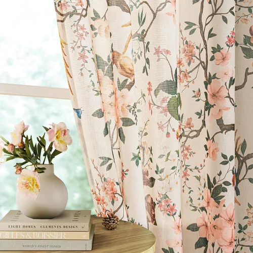 Miniatura 34 de Cortinas de lino florales azules y amarillas, estilo vintage, bohemio, de 63 pulgadas, 2 paneles con pestaña trasera para sala de estar