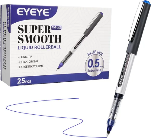 EYEYE Paquete de 25 bolígrafos azules de punta extra fina de 0.020 in, secado rápido, tinta líquida, bolígrafo de escritura suave para diario, toma