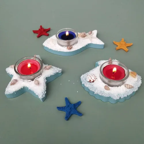 Miniatura 2 de ARTIBETTER Decoración para el hogar, 2 uds., portavelas náuticos, estrellas, pescado, té, candelabro, candelabro, manto, decoración para salas