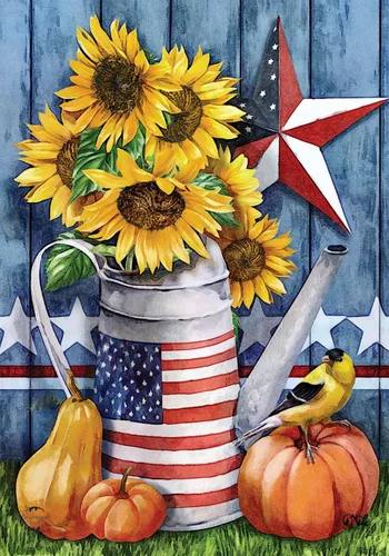 Miniatura 10 de Bandera patriótica de calabaza para jardín, girasoles de EE. UU., 12.5 x 18 pulgadas Briarwood Lane Calabazas