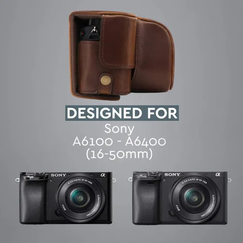 Miniatura 5 de MegaGear MG1652 Ever Ready Funda de cuero para cámara Compatible con Sony Alpha A6100, A6400 (16-50mm) - Marrón