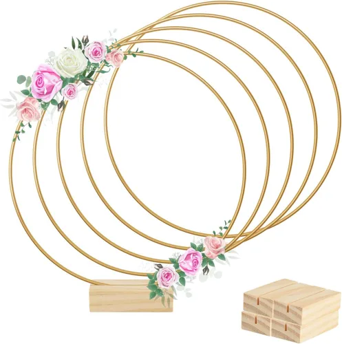 Miniatura 13 de BOUBONI 5 piezas de centro de mesa de aro floral de metal de 8 pulgadas con 5 soportes de madera para mesa de corona de metal soporte para centro