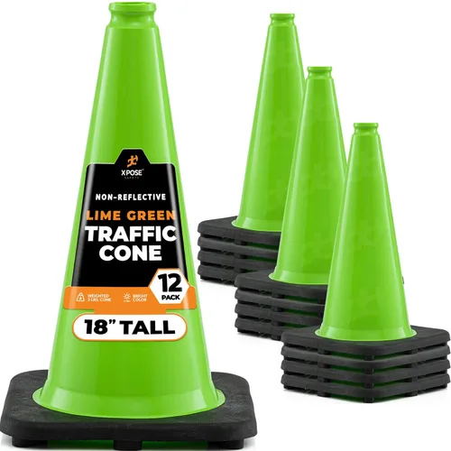 Miniatura 52 de Xpose Safety Cono de tráfico verde lima de 28 pulgadas, paquete de 4, cono de seguridad de PVC de alta calidad para estacionamiento, precaución