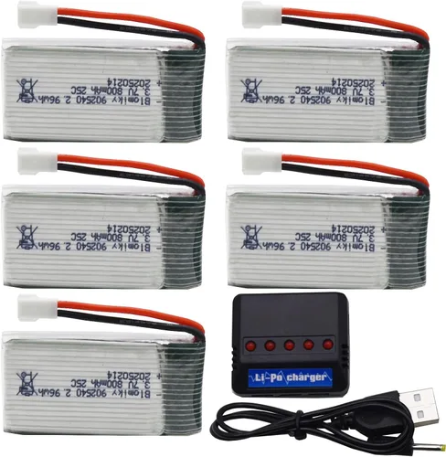 Miniatura 4 de Blomiky Paquete de 5 baterías Li-PO 25C MX2.0 de 3.7 V 800 mAh y caja de tablero 4 en 1 para Syma X5SW X5C-1 X5 X5C X5SC H42 T5W H5C CW4 SS40 FQ36