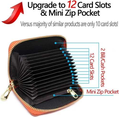 Miniatura 3 de imeetu - Tarjetero de cuero con cremallera y contra identificación por radiofrecuencia (RFID) pequeño, cartera para mujer