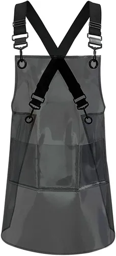 Delantal para estilista de cabello MIKI WELL para salón, barbero, atrezzo cruzado, delantal impermeable de trabajo con 3 bolsillos (58 cm ancho x 65