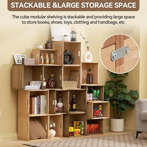 Miniatura 4 de KIRIGEN Cubo de Almacenamiento de Madera Apilable /Cesta/ Contenedores Organizador para Hogar Libros Ropa Juguetes Sistema de Almacenamiento Modular