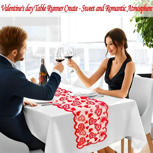 Miniatura 3 de JOYFISCO Camino de mesa para decoración del día de San Valentín, camino de mesa de encaje con corazón rojo para bodas, decoraciones de San Valentín
