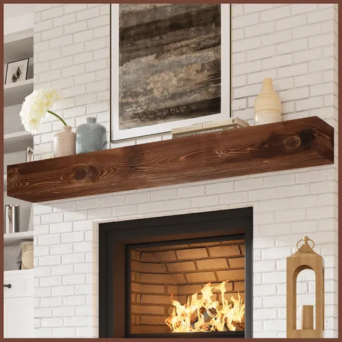Miniatura 33 de Eshoma - Repisa para chimenea artesanal; estante sólido para colocarse sobre la chimenea; estante flotante montado en la pared con soportes Nogal