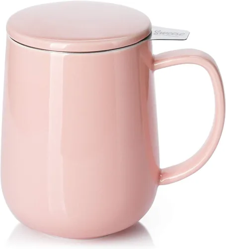 Miniatura 12 de Sweese Taza de té de porcelana de 20 onzas con infusor y tapa, taza de té grande para té suelto, apta para microondas y lavavajillas, aislada, Azul