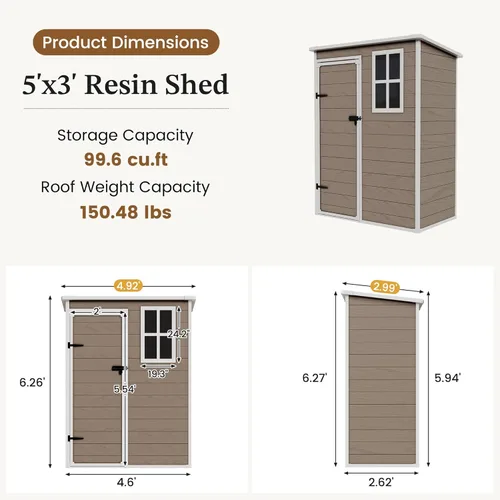 Miniatura 2 de UDPATIO Outdoor Storage Shed 5x3 FT, Garden Resin Shed for Bike, Garbage Can, Tools, Outside Plastic Sheds with Floor for Backyard, Patio, Lawn