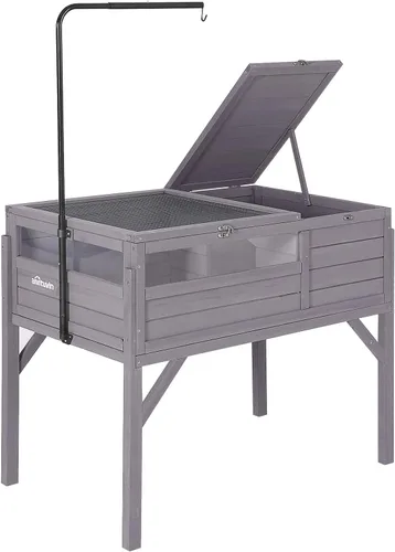 Hábitat para tortugas Aivituvin, casa de tortuga y jaula de reptiles de madera para animales pequeños, interior-exterior, incluye soporte para