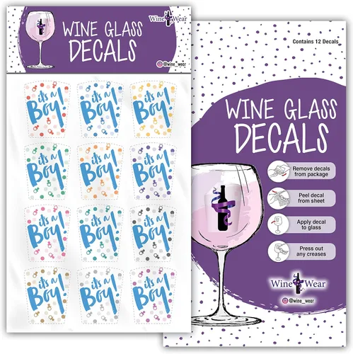 Miniatura 3 de Wine Wear Marcadores de bebidas, 12 unidades, calcomanías adhesivas reutilizables para revelación de género para baby shower (bebé niño)
